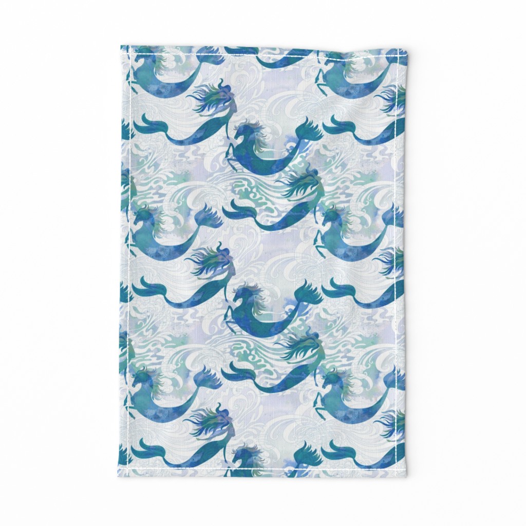 Mermaids & Seahorses in Ocean Blue