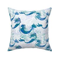 Mermaids & Seahorses in Ocean Blue