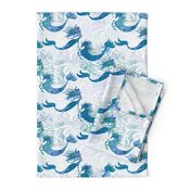 Mermaids & Seahorses in Ocean Blue