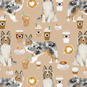 sheltie fabric shetland sheepdogs and coffee fabric design food and dogs fabric - neutral
