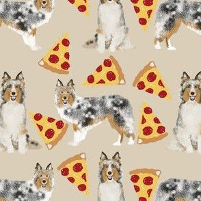sheltie fabric shetland sheepdogs and pizza fabric design food and dogs fabric - neutral