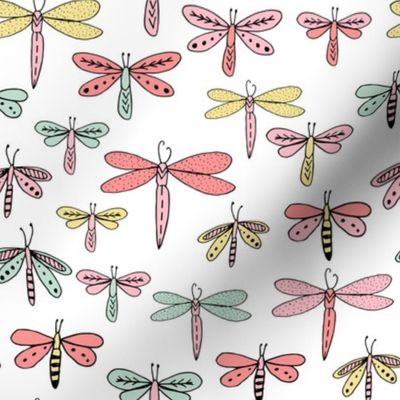 dragonflies fabric dragonfly insects girls fabric baby nursery sweet little girls fabric - pink and mint