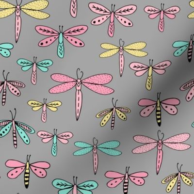 dragonflies fabric dragonfly insects girls fabric baby nursery sweet little girls fabric - pink and grey