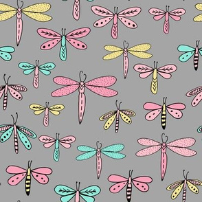 dragonflies fabric dragonfly insects girls fabric baby nursery sweet little girls fabric - pink and grey