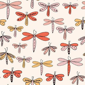 dragonflies fabric dragonfly insects girls fabric baby nursery sweet little girls fabric - orange