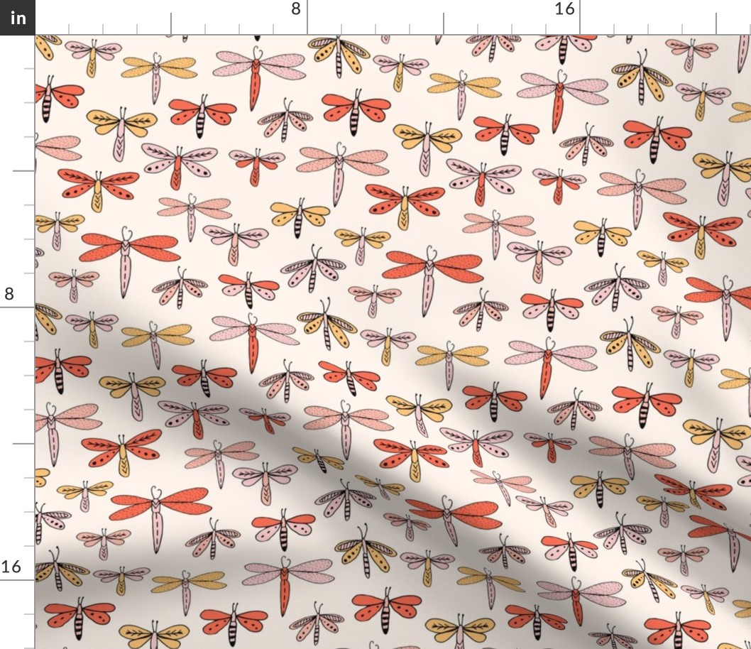 dragonflies fabric dragonfly insects girls fabric baby nursery sweet little girls fabric - orange