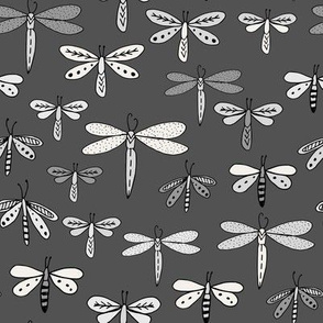 dragonflies fabric dragonfly insects girls fabric baby nursery sweet little girls fabric - charcoal