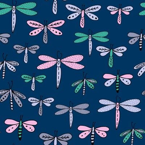 dragonflies fabric dragonfly insects girls fabric baby nursery sweet little girls fabric - navy turquoise