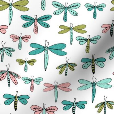 dragonflies fabric dragonfly insects girls fabric baby nursery sweet little girls fabric - mint, turquoise pink