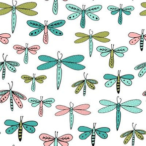 dragonflies fabric dragonfly insects girls fabric baby nursery sweet little girls fabric - mint, turquoise pink