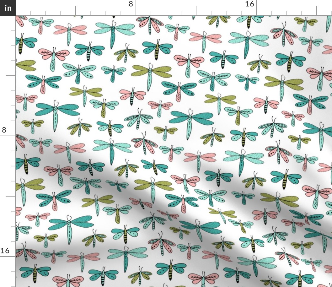 dragonflies fabric dragonfly insects girls fabric baby nursery sweet little girls fabric - mint, turquoise pink