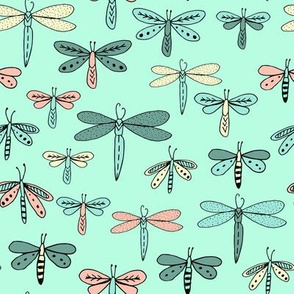 dragonflies fabric dragonfly insects girls fabric baby nursery sweet little girls fabric - mint