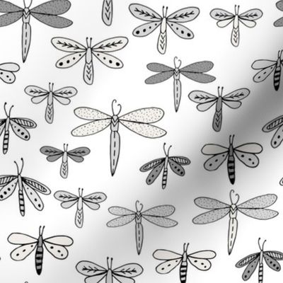 dragonflies fabric dragonfly insects girls fabric baby nursery sweet little girls fabric - grey