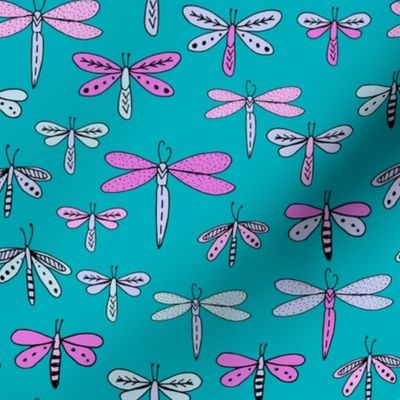 dragonflies fabric dragonfly insects girls fabric baby nursery sweet little girls fabric - turquoise and purple