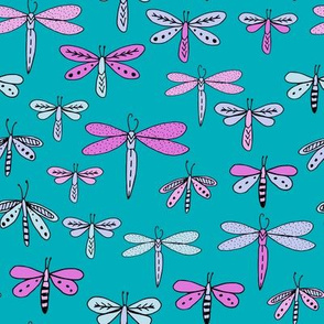 dragonflies fabric dragonfly insects girls fabric baby nursery sweet little girls fabric - turquoise and purple