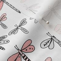dragonflies fabric dragonfly insects girls fabric baby nursery sweet little girls fabric - pink and grey