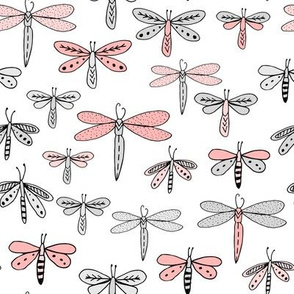 dragonflies fabric dragonfly insects girls fabric baby nursery sweet little girls fabric - pink and grey