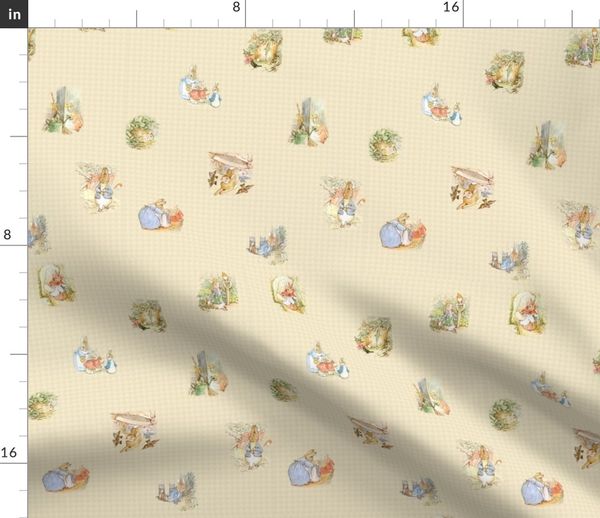 Fabric By The Yard Peter Rabbit Tossed Kraft Light Tan Gingham