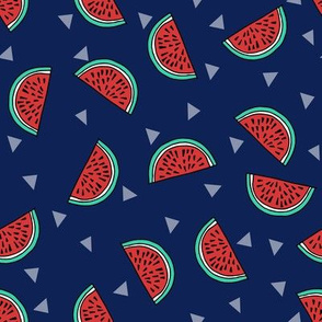 watermelon fabric // summer fruits fabric cute fruit food summer tropical design by andrea lauren - navy