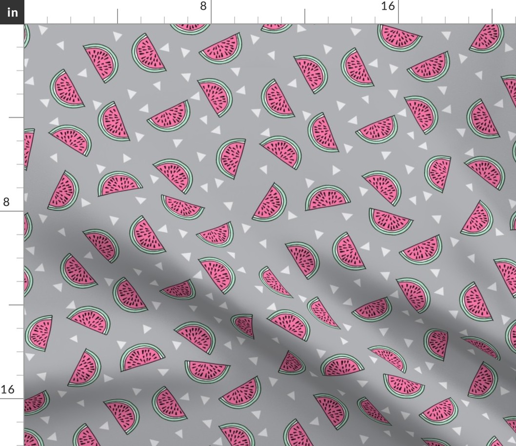 watermelon fabric // summer fruits fabric cute fruit food summer tropical design by andrea lauren - grey and pink