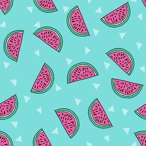 watermelon fabric // summer fruits fabric cute fruit food summer tropical design by andrea lauren - blue and pink