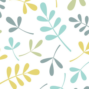 Assorted Leaves Ptn Teals Green Yellow White