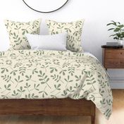 Assorted Leaves Pattern Green on Cream