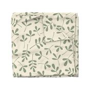 Assorted Leaves Pattern Green on Cream