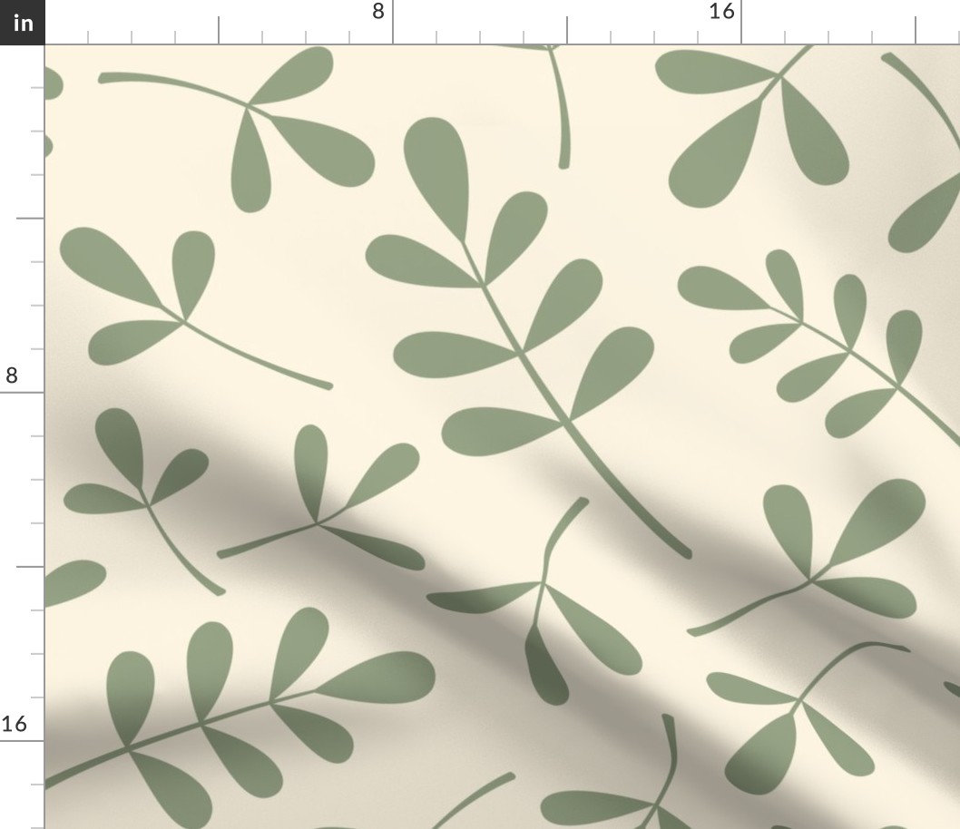 Assorted Leaves Pattern Green on Cream