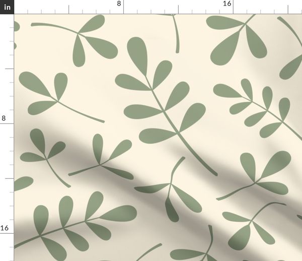 Assorted Leaves Pattern Green On Cream Spoonflower