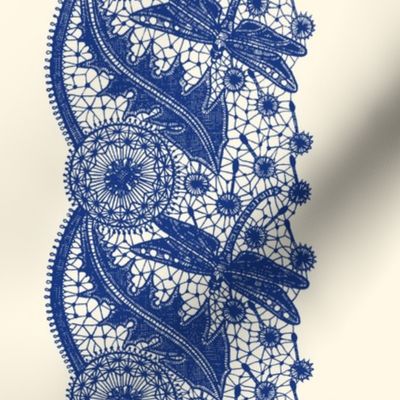 Dragonfly Lace ~ Border Print ~  Willow Ware Blue on Cosmic Latte 