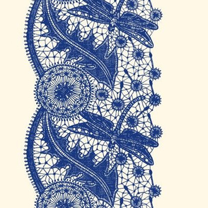 Dragonfly Lace ~ Border Print ~  Willow Ware Blue on Cosmic Latte 