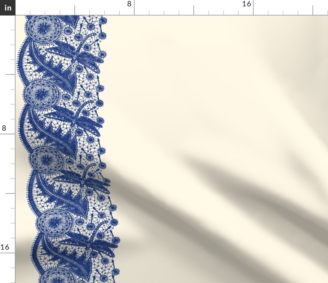 Dragonfly Lace ~ Border Print ~  Willow Ware Blue on Cosmic Latte 