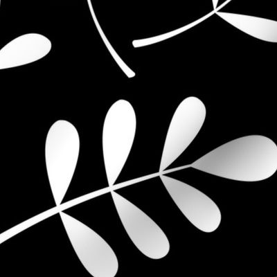 Assorted Leaves Pattern White on Black