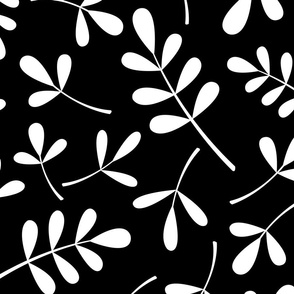 Assorted Leaves Pattern White on Black