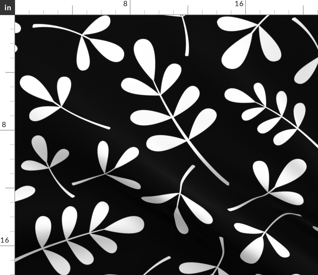 Assorted Leaves Pattern White on Black