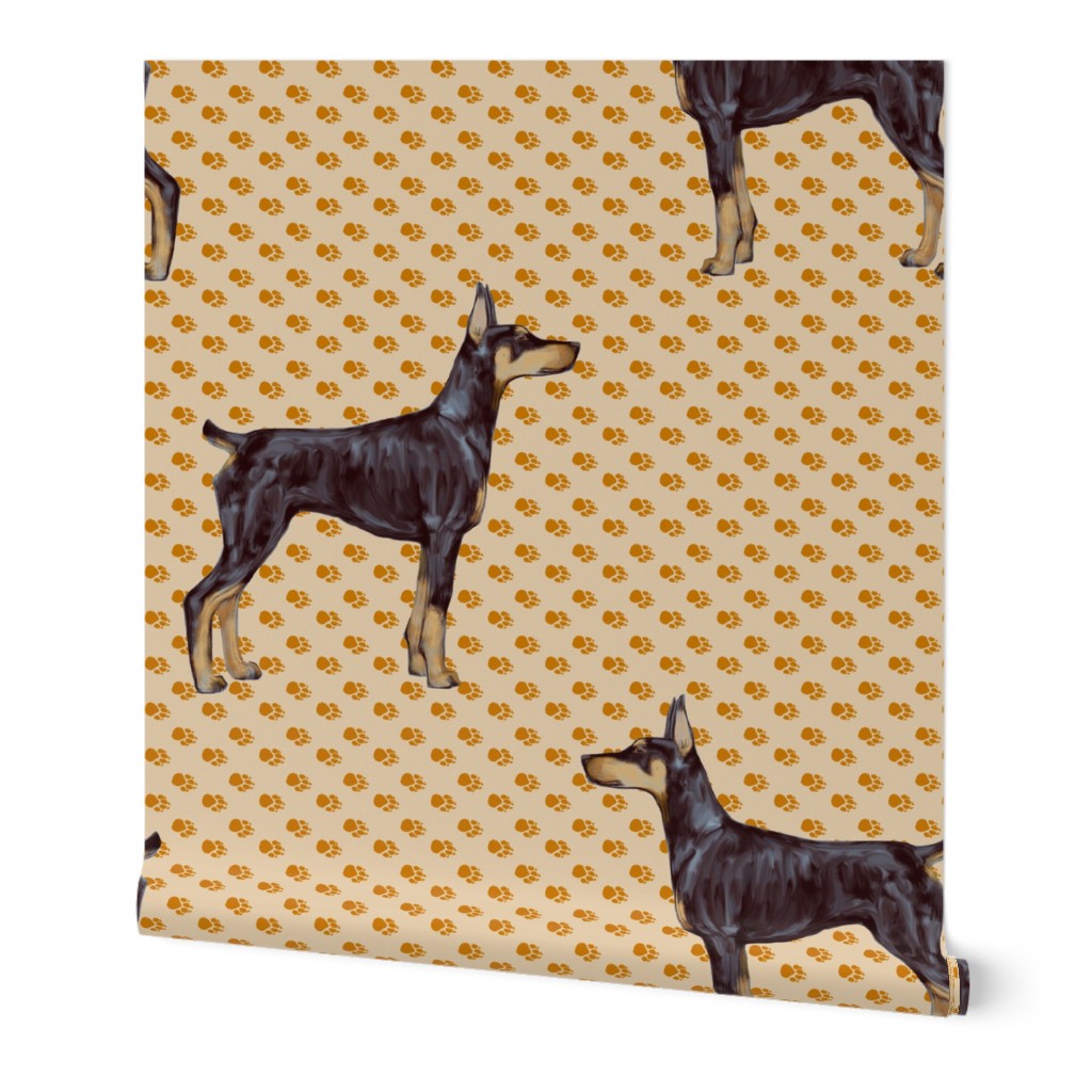 Doberman Pinscher on Beige Pawprints