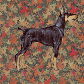 Doberman Pinscher for Pillow on Autumn Leaves