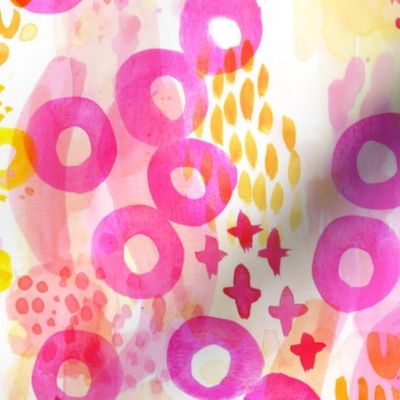 Playful Abstract Watercolor - Pink Yellow Orange