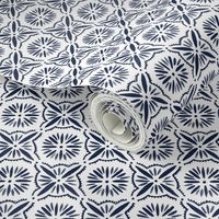 Daisy Tile - indigo and White