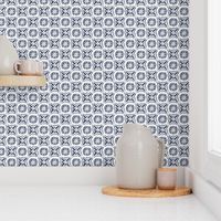 Daisy Tile - indigo and White