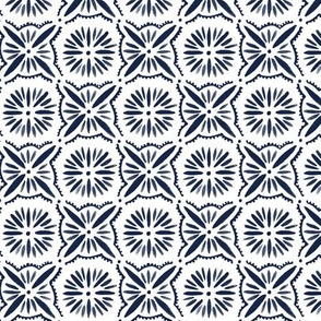 Daisy Tile - indigo and White