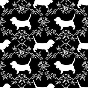 Basset Hound floral silhouette black