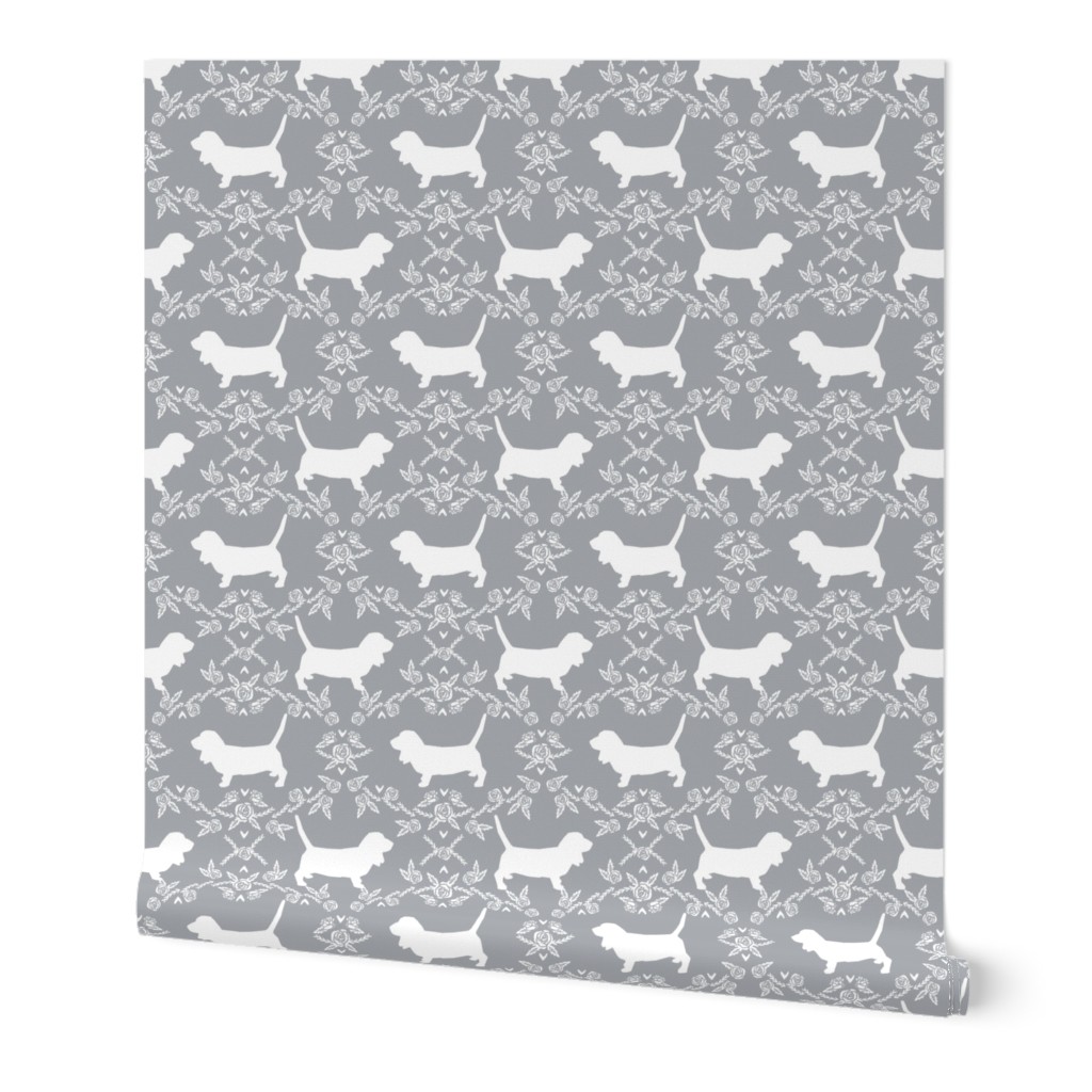 Basset Hound floral silhouette grey