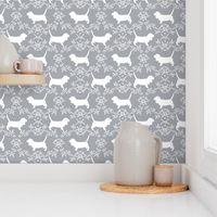 Basset Hound floral silhouette grey