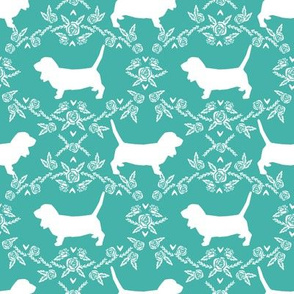 Basset Hound floral silhouette turquoise