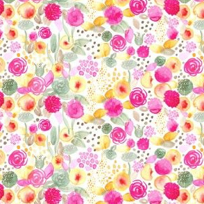 17-09F Watercolor floral Small || Flower Botanical Texas Home pink gold green  Texas home