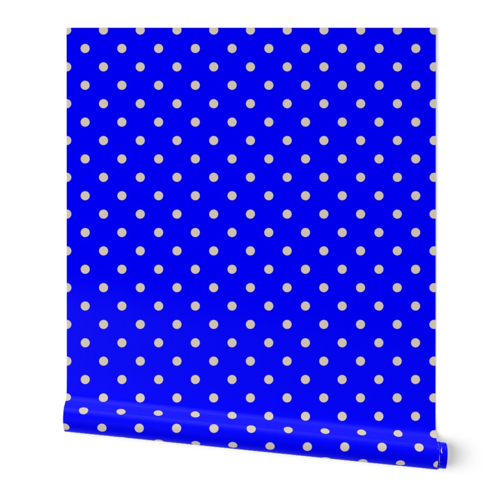 Beige Tan Polka Dots on Royal Blue