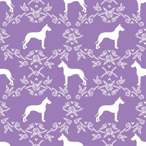 Great Dane floral silhouette dog fabric pattern purple