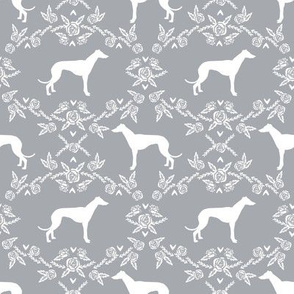 Greyhound floral silhouette dog fabric pattern grey